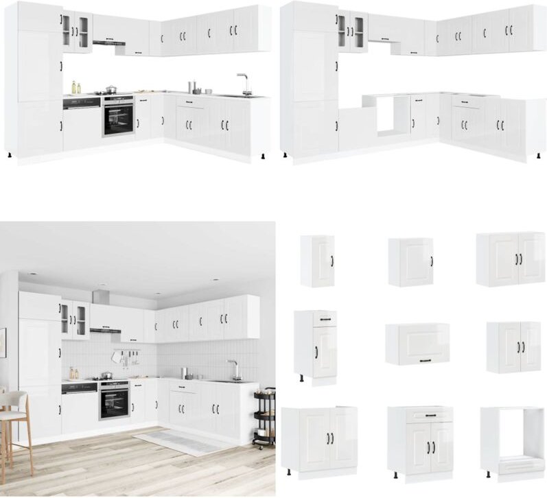 14-tlg. Küchenschrank-Set Kalmar Hochglanz-Weiß Holzwerkstoff - Vidaxl