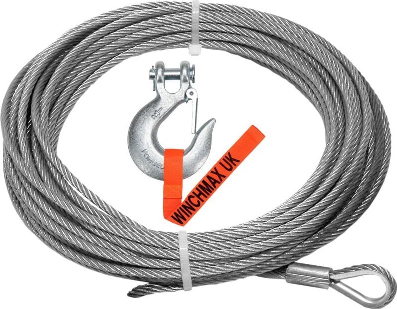 Drahtseil 26 m x 12 mm, Schraubbefestigung. 1/2 Zoll Gabelkopfhaken. Für Winden bis 17.500 Pfund.