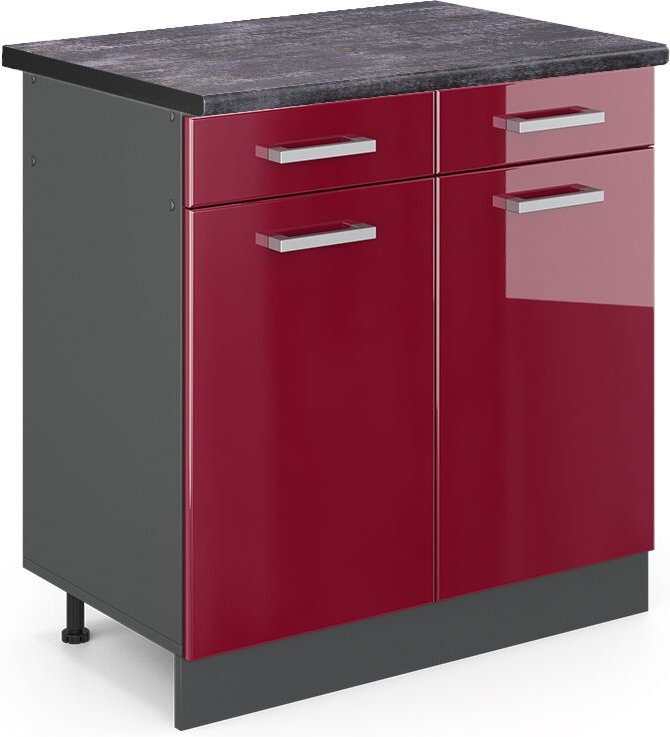 Thumbnail - Vicco - Küchenunterschrank R-Line, Bordeaux Hochglanz, 80 cm , ap Anthrazit
