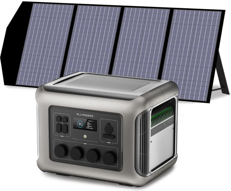R2500 Tragbare Powerstation mit 140W Solarpanel, 2016Wh LiFePO4 Akku, 4 x 2500W ac Ausgänge (4000W Spitze), Solargenerat...