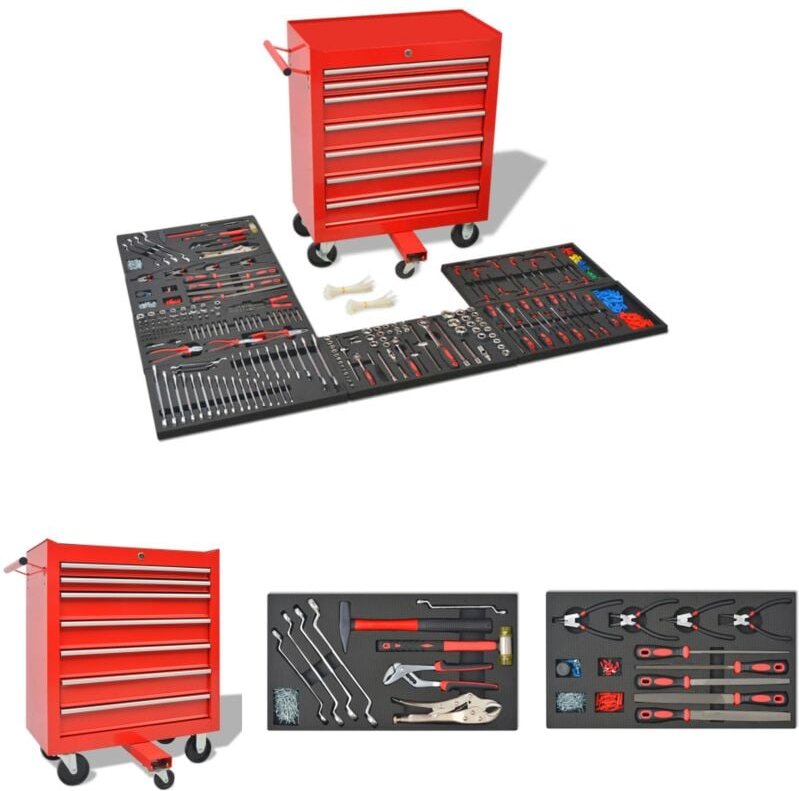 The Living Store - Werkstattwagen mit 1125 Werkzeugen Stahl Rot - Werkzeugkästen - Rot