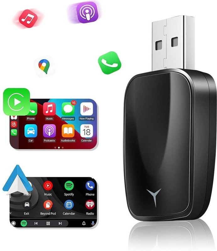 Kabelloser CarPlay-Adapter, Euakee, kleinster und schnellster kabelloser CarPlay-Adapter, einfaches Plug & Play, Konvert...