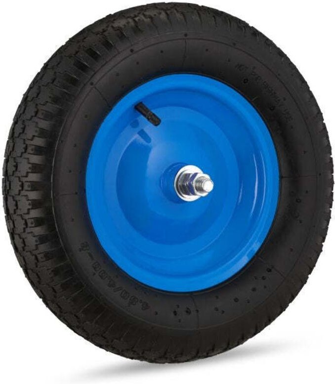 Blue wheelbarrow wheel with axle