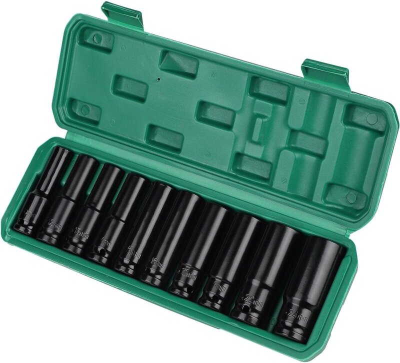 Satz mit 10 1/2 Impact-Stecknüssen, lange 1/2-Steckschlüsseleinsätze 10, 12, 13, 14, 15, 16, 17, 19, 22, 24 mm, Impact-S...