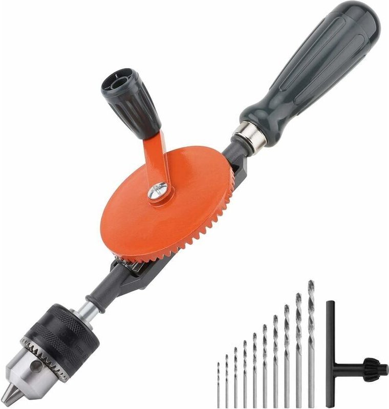 Handbohrmaschine, Doppelritzel-Handbohrmaschine aus Stahlguss mit leistungsstarkem 3/8 Zoll (1,5–10 mm) Bohrfutter