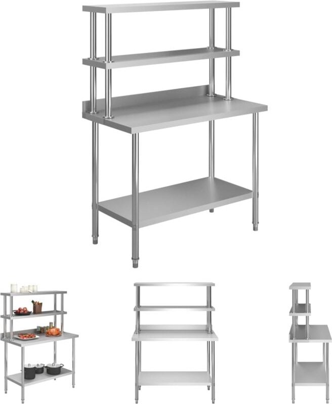 Maison Chic - The Living Store Küchen-Arbeitstisch mit Aufsatzboard 120×60×93 cm Edelstahl - Gastronomie