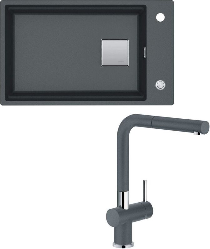Franke - Spülenset Granitspüle Kubus kng 110-62 Graphit mit Armatur active-plus mit Ausziehauslauf