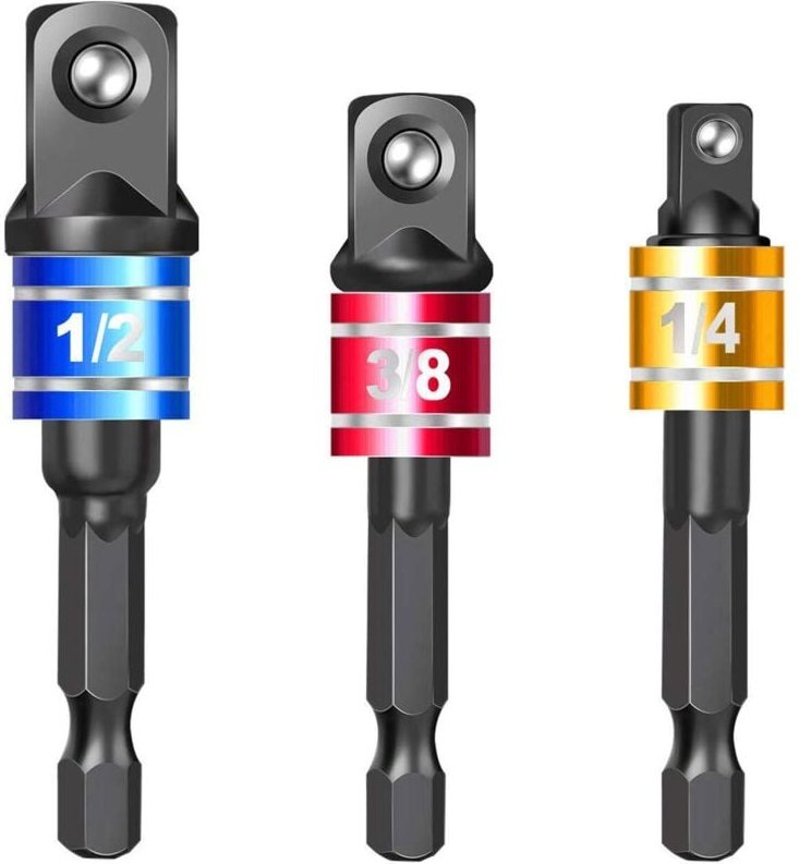 Thumbnail - Juego de 3 adaptadores de vaso de impacto para taladros, vástago hexagonal de 1/4", 3/8" y 1/2", adaptador de vaso para ...