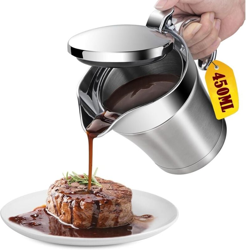 Bluedeer - Premium Edelstahl Thermo Sauciere, Soßenkanne mit Klappdeckel & Geschenkbox (450ml) - Doppelwandig - Abendess...