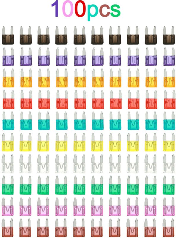 Decdeal - 100 Stück Auto-LKW-Mini-Flachsicherungs-Sortiment 40 a 3 a 5 a 7,5 a 10 a 15 a 20 a 25 a 30 a 35 a Sicherungss...