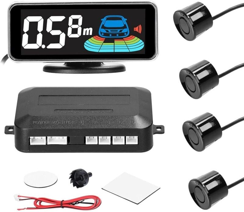 Auto-Parksensoren, Auto-Rückfahrradar mit 4 Parksensoren, Abstandserkennung, LCD-Display, Audio-Backup-Alarm-Kit