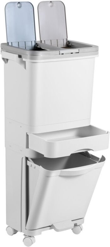 SWANEW Mülleimer Küche, 42L Mülltrennsystem 3 Fächer Küchenmülleimer Weiß