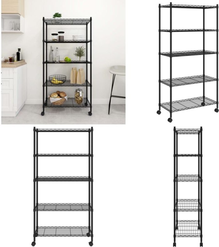 Lagerregal mit 5 Böden und Rollen 75x35x155 cm Schwarz 250 kg - Lagerregal - Industrieregals - Metallregal - Werkzeugsch...