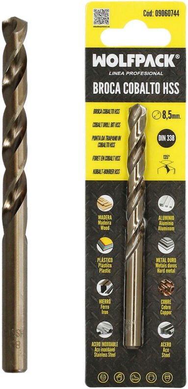 Zylindrischer HSS-Kobalt-Bohrer 8,50 mm. Blister 1 Stück.