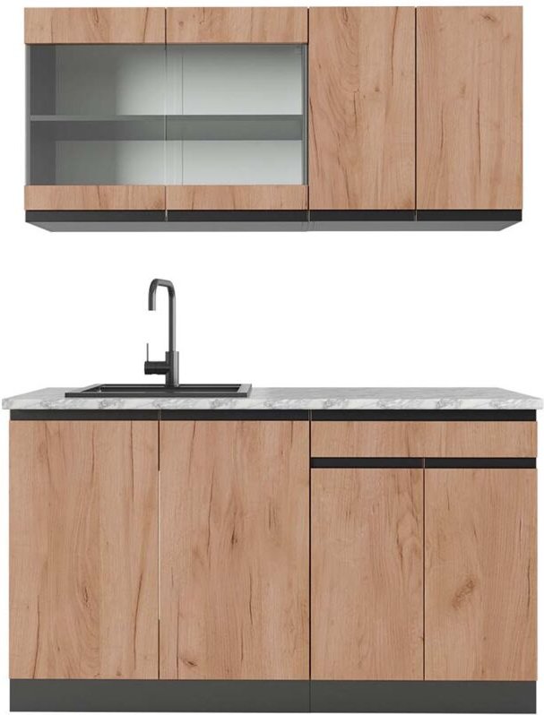 Vicco - Singleküche R-Line, Goldkraft Eiche/Anthrazit, 140 cm , ap Marmor