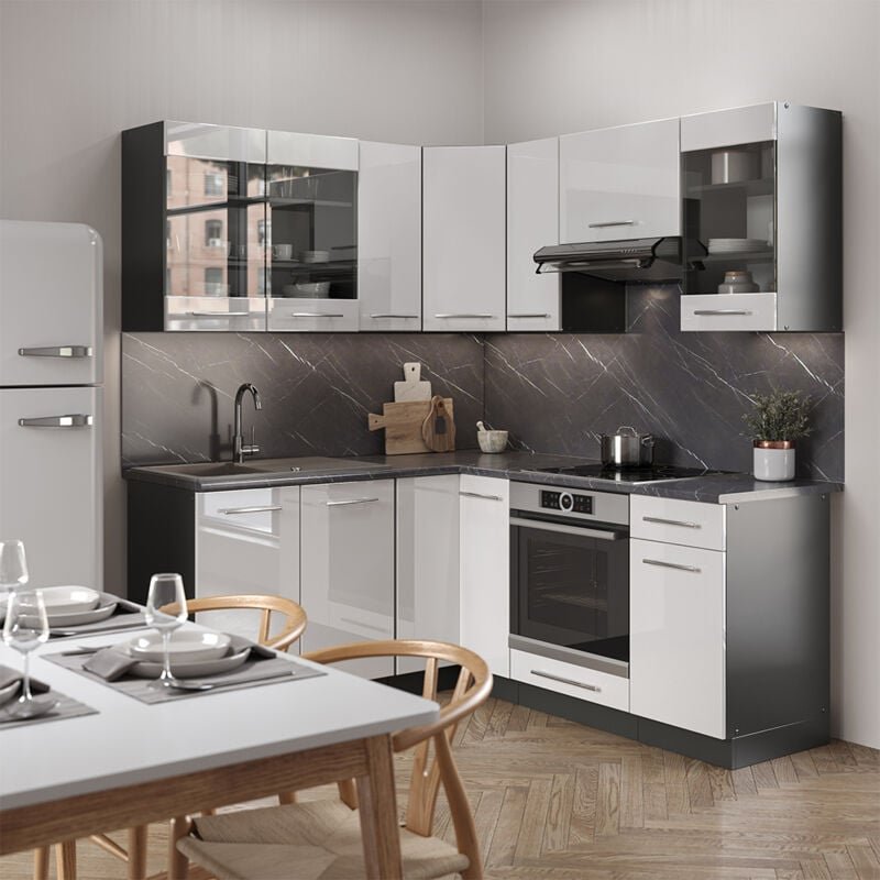 Vicco - Küchenschränke Fame-Line, Weiß Hochglanz/Anthrazit, 160 x 60 cm ohne Arbeitsplatte