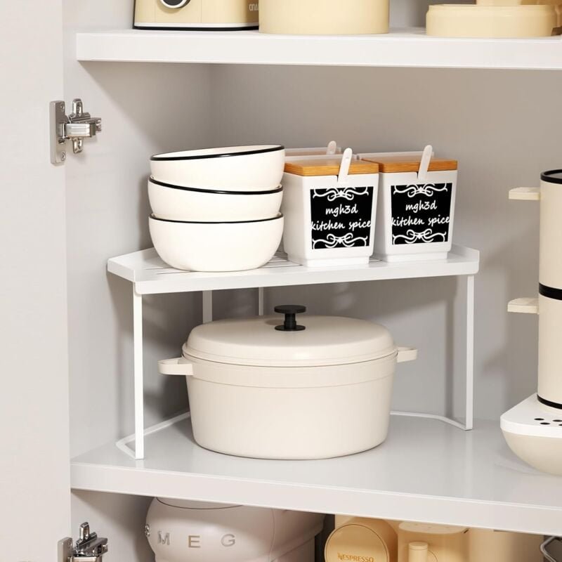 Thumbnail - Stapelbares Metall-Lagerregal, Küchen-Eckregal mit Anti-Rutsch-Matte, Schrank-Organizer, für Küchenschrank/Badezimmer/Ar...