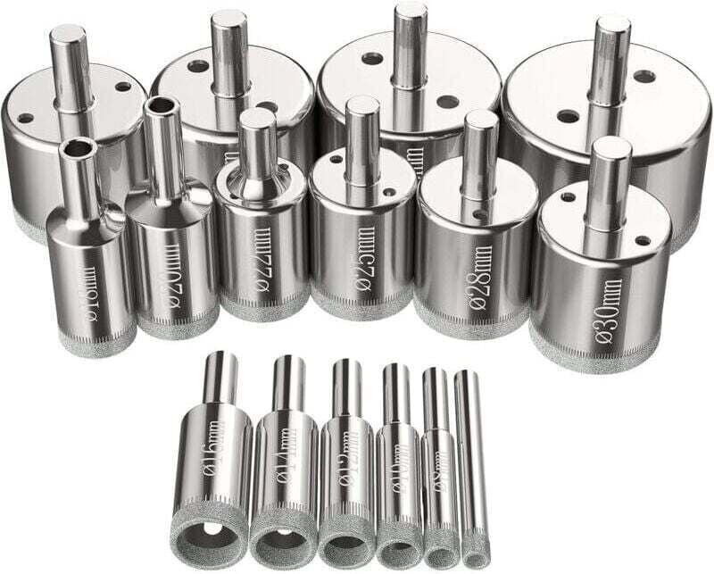 Lochsägen- und Kernbohrer-Set – 16-teilig, Diamantbohrer, Lochsäge, 6–50 mm, Glasbohrwerkzeuge, Lochsägen-Set für Kohlen...