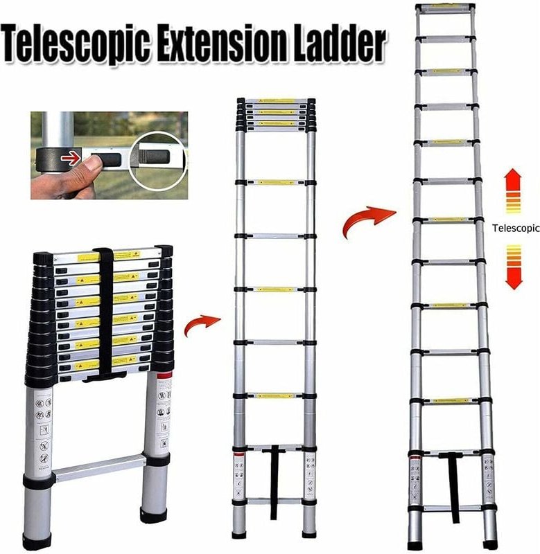 Teleskopleiter 5m Aluminum Ausziehbare Leiter Anti-Rutsch Mehrzweckleiter Ausziehbar Tragbare Leiter für Loft/Kletterdac...
