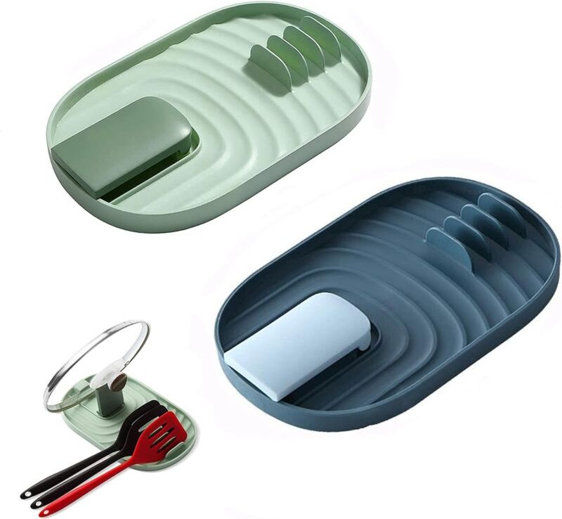 Csparkv - 2-teiliger Topfdeckel- und Löffelhalter, Küchenutensilienständer, Löffelablage, Besteckkasten zur Vermeidung v...