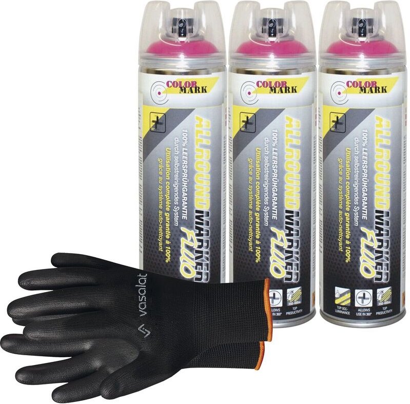 Vasalat - Dupli-Color Markierungsspray mit 360 Grad Ventil Set - Markierspray Neon pink für professionelle Markierungen,...