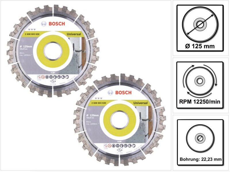 Bosch Diamant Trennscheibe Set 2x Best for Universal 125 x 22,23 mm ( 2x 2608603630 )