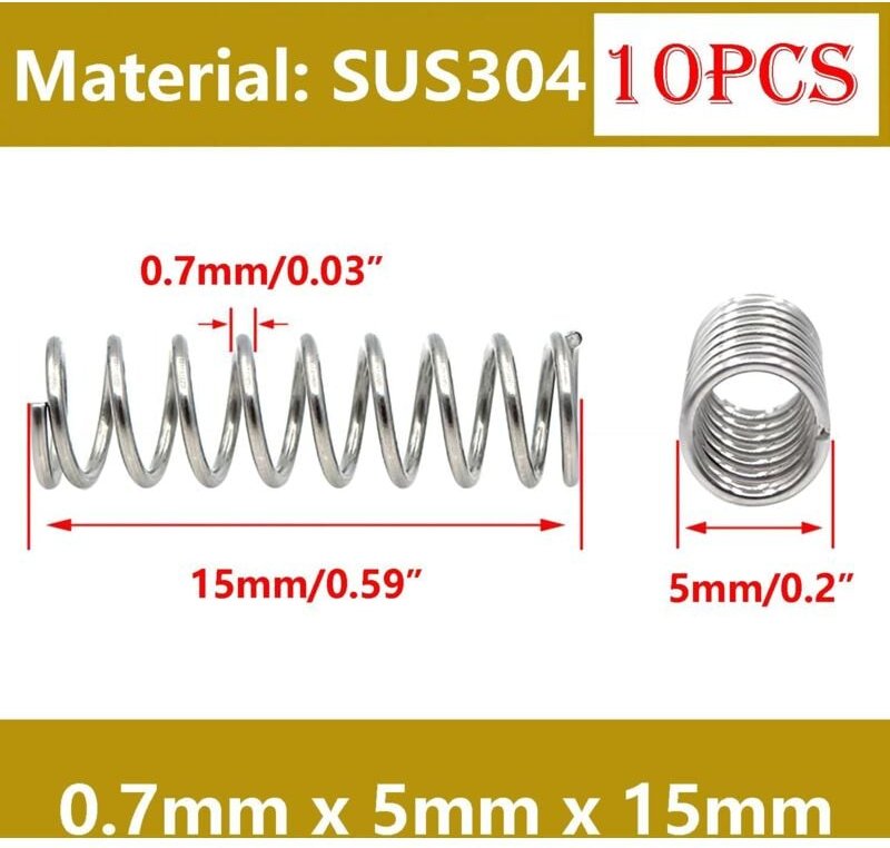 Thumbnail - 10 Stück Druckfedern, Edelstahl-Druckfeder, Metallfedern für Handwerksreparatur, 0,7 x 5 x 15 mm
