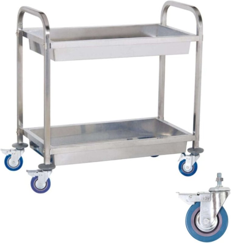 Thumbnail - Royal Catering - Servierwagen Küchenwagen Edelstahl 320 kg 2 Mulden Edelstahl 4 Bremsen