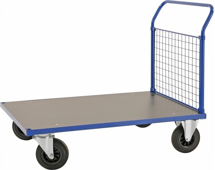 Kongamek Plattformwagen in blau 1283x800x1020mm mit MDF-Platte und Schiebebügel mit Gummibereifung ohne Bremse