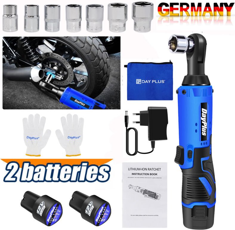 Dayplus - 2024 Akku Ratsche Ratschenschl Ssel 3/8 Zoll 90 Winkel Elektroschl Ssel 2x Akku