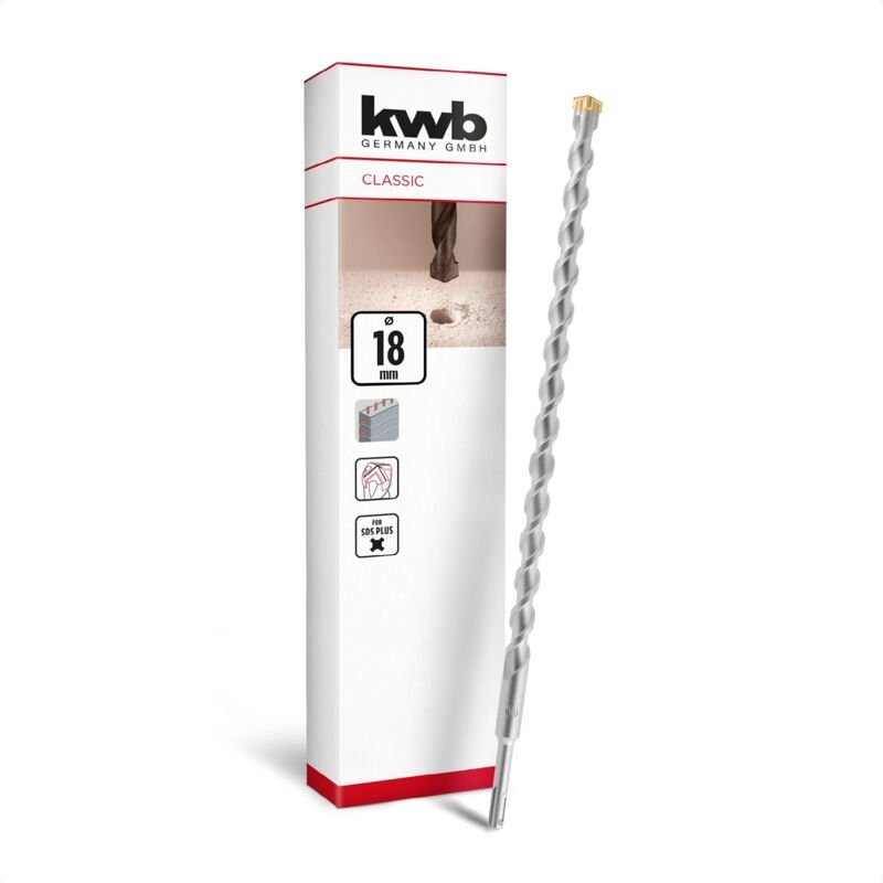 KWB - sds Plus Bohrer, sds Plus Hammerbohrer (ø 18 mm x 460/400 mm, mit extrem schneller Hartmetall 4X-Schneide, für arm...