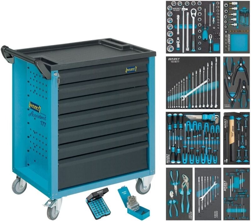 Werkstattwagen Assistent, mit Sortiment, Schubladen, flach: 6 x 79 x 527 x 348 mm, Schubladen, hoch: 1 x 164 x 527 x 348...