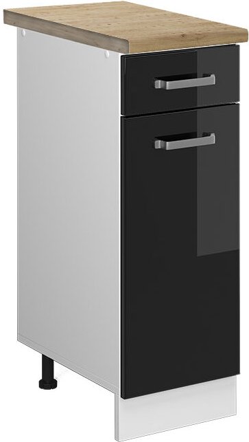 Thumbnail - Vicco - Küchenunterschrank R-Line, Schwarz Hochglanz, 30 cm , ap Eiche
