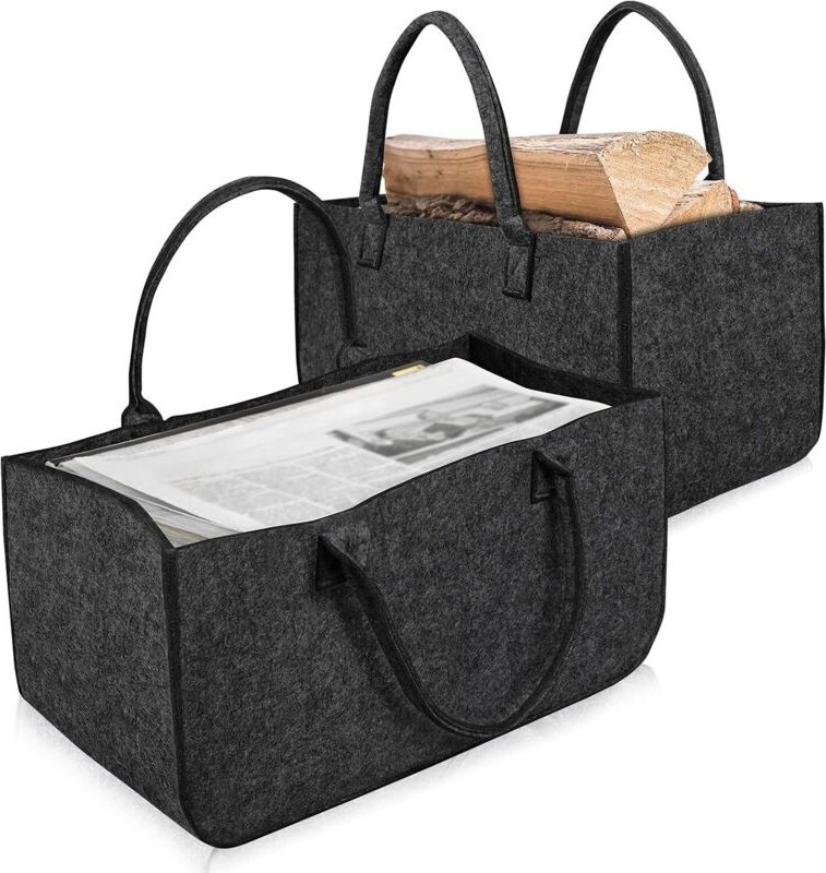 2er-Set Filztaschen - faltbar, tragbar - dunkelgrau, vielseitig und groß - mit Tragegriffen - für Brennholz, Zeitungen u...