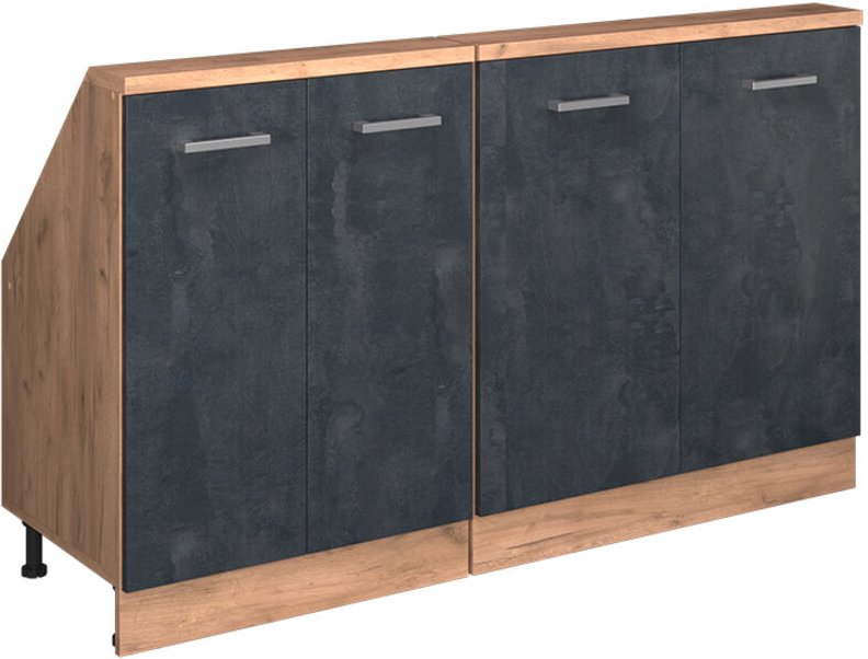 Dachschrägenschrank-Set Rion, Schwarz Beton/Goldkraft Eiche, 2er Set, Vicco