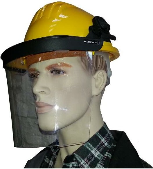 Bauhelm mit Gesichtsschutz in versch. Farben gelb