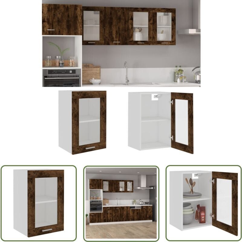 Prolenta Premium - The Living Store Hängeschrank Glas Räuchereiche 40x31x60 cm Holzwerkstoff - Küchenregal - Aufbewahrun...