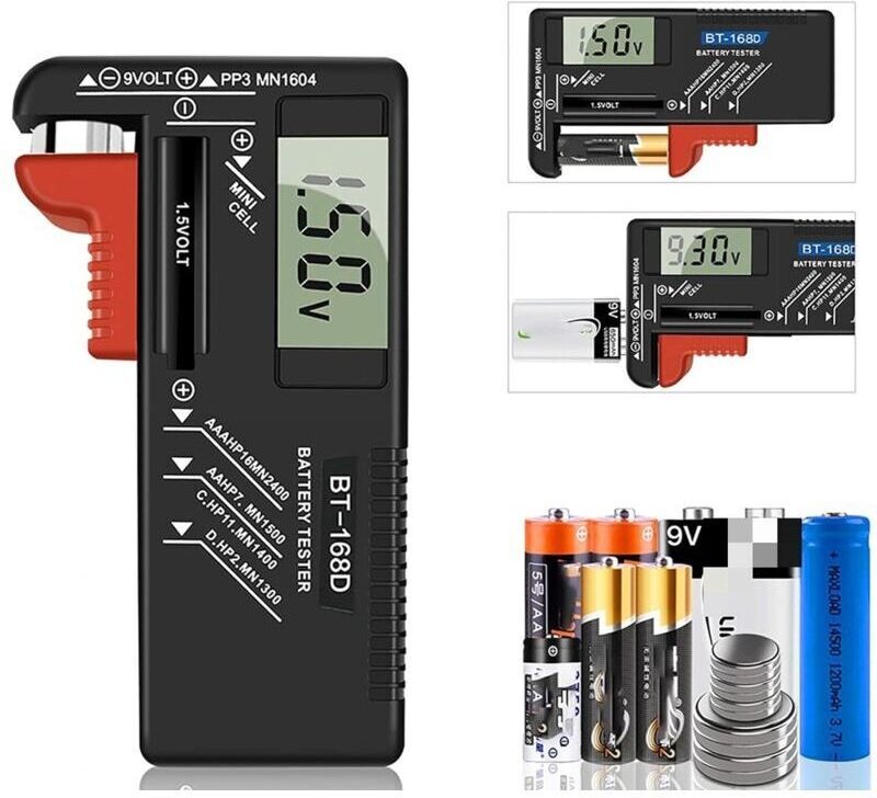 Digitaler Batterietester, Universal Batterietester, Batterietester, für AA, AAA, C, D, PP3, 9V, 1,5V, Knopfzellenbatteri...