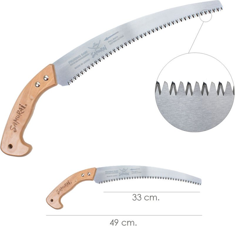 Gebogene Handsäge Samurai mit Holzgriff 330 mm.