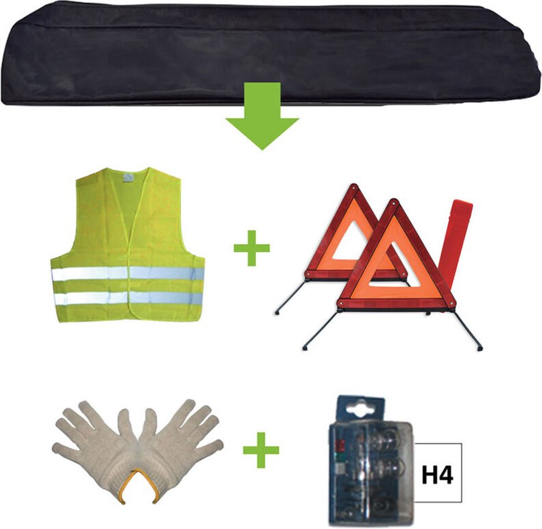 Notfallset Schwarze Tasche + Mk H4 + Weste + Triang. + Handschuhe Jbm52781