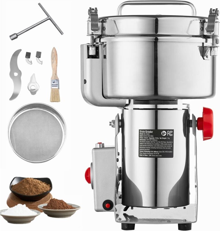 Thumbnail - Mophorn - 2500 g elektrische Getreidemühle, 3400 w, hohe Geschwindigkeit, Pulverisierer aus Edelstahl, für trockene Körn...