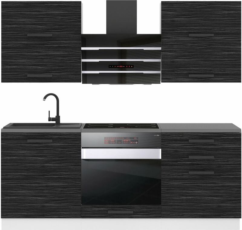 Küchenzeile Küchenblock Emily - Küchenmöbel 180 cm Einbauküche Vollausstattung ohne Elektrogeräten mit Hängeschränke und...