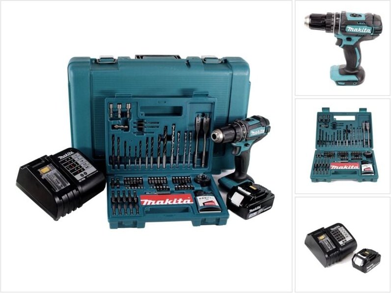 Dhp 482 sfk Akku Schlagbohrschrauber 18V 62Nm + 1x Akku 3,0Ah + Ladegerät + 100 tlg. Bit Bohrer Set + Koffer - Makita