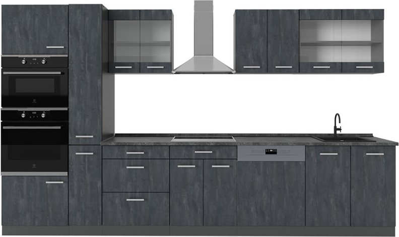 Thumbnail - Vicco - Küche R-Line, Schwarz Beton/Anthrazit, 350 cm ohne Arbeitsplatte