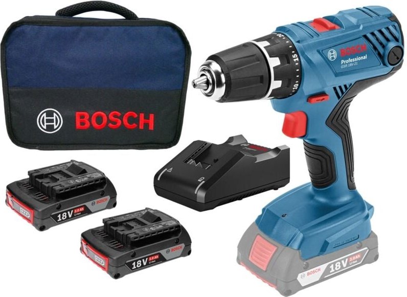 Bosch Akku-Bohrschrauber GSR 18V-21 / 2x 2,0 Ah Akku + Ladegerät im Softbag