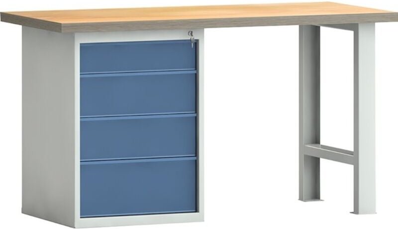 Klw-lutz betriebseinrichtungen Werkbank pw 700 B1500xT700xH840mm Buche Multiplex lichtgrau brillantblau 4Schubl - WNS515...