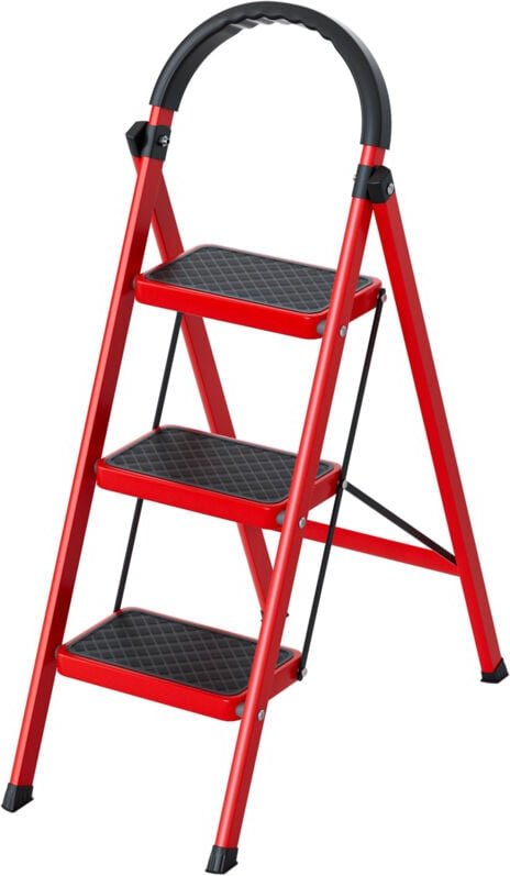Leiter, 3-stufige Klapptrittleiter, Tragkraft 150 kg, Rutschfeste Stufen, Verdickter Rohrkörper, 90×52×38 cm, Rot.