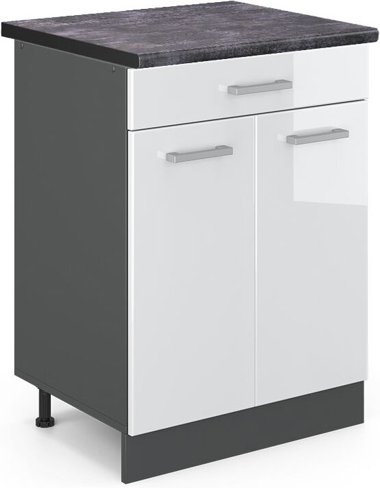 Küchenunterschrank R-Line, Weiß Hochglanz, 60 cm , AP Anthrazit, Vicco