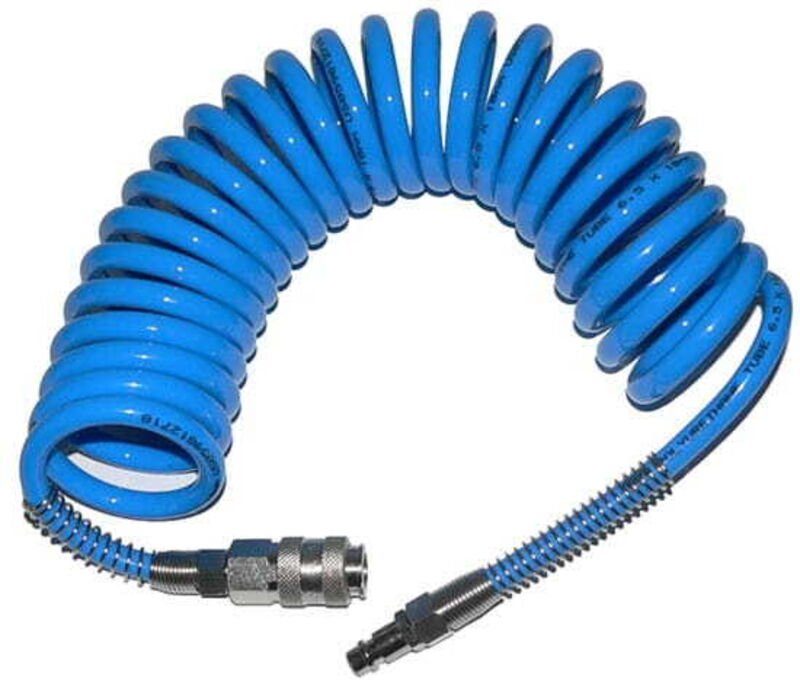 ADLER PNEUMATIK-SPIRALSCHLAUCH 6,5 x 10mm 5m POLYURETHAN, MIT KUPPLUNGEN