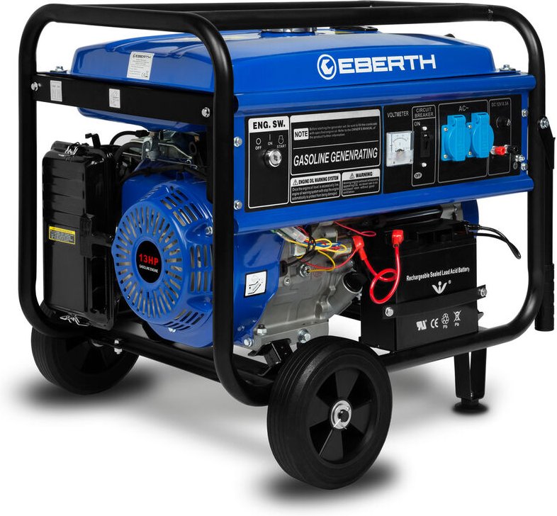 5500 Watt Notstromaggregat Stromerzeuger Stromaggregat mit Fahrwerk, E-Start, 13 ps Benzinmotor, 4-Takt, 1-Phase, 2x 230...